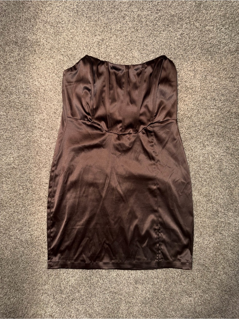 Strapless Satin Mini Dress in Dark Brown